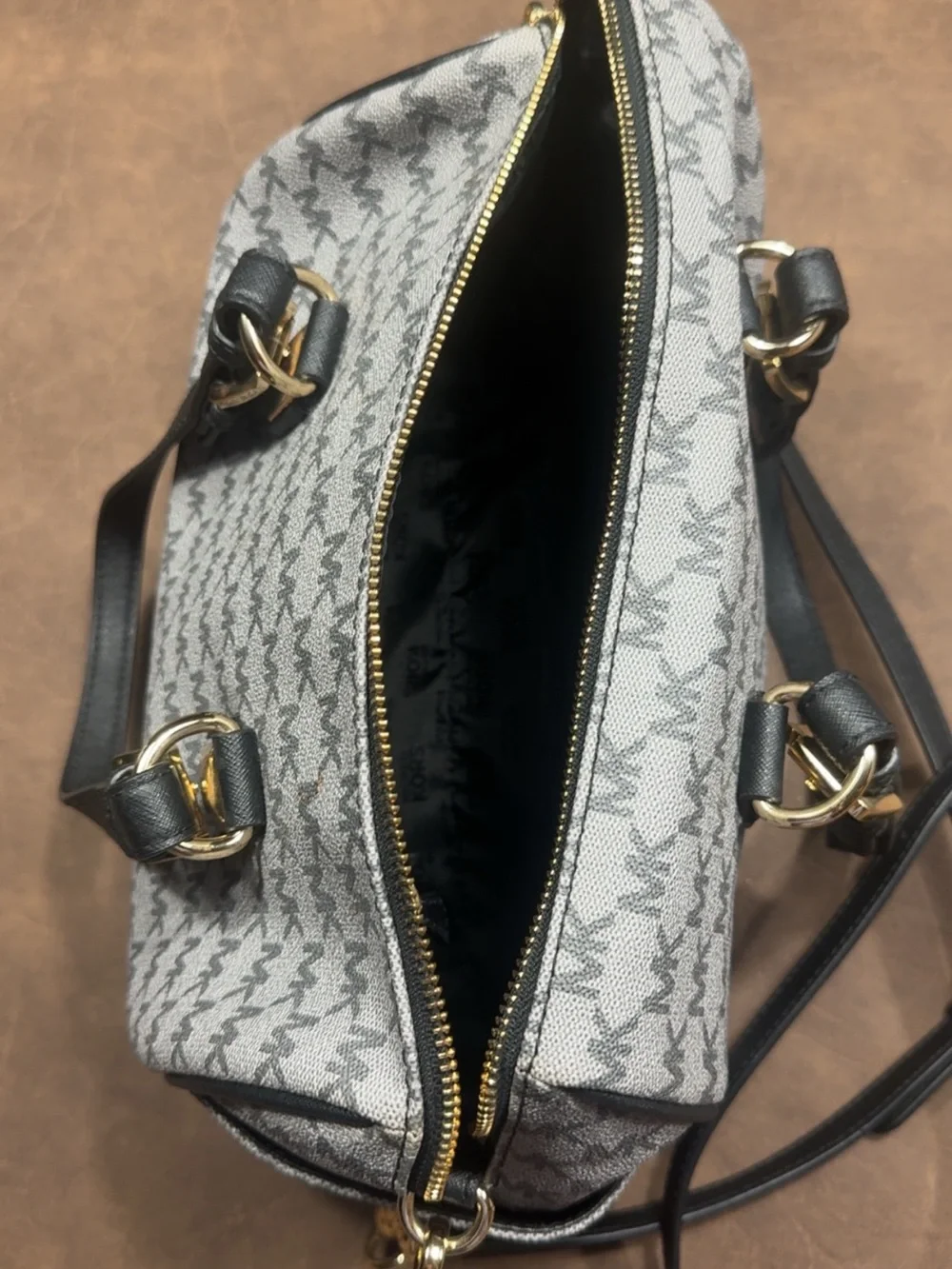 Michael Kors Black & Gray Signature Chain-Accent Shoulder Bag